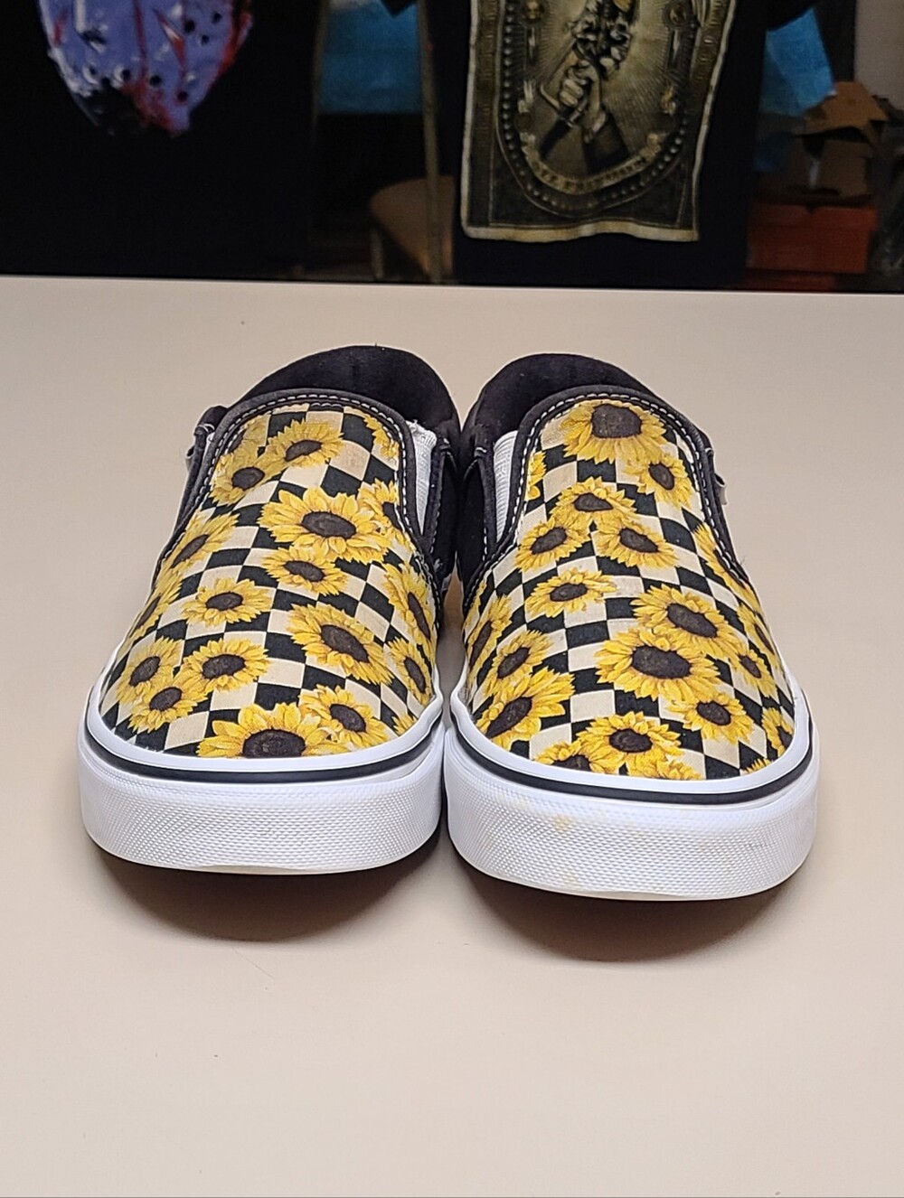 Vans Asher Sunflower Checkerboard casual skateboard slip on sneakers size 7.5 - Picture 2 of 10